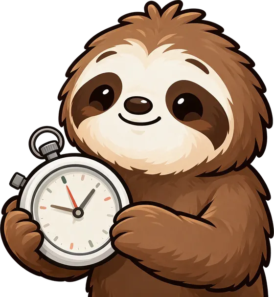 Quotchi holding a stopwatch