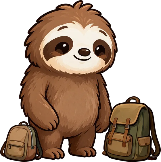 Quotchi comparing a small backpack with a much bigger one